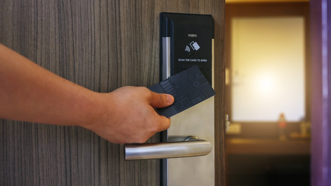 Smart card door key lock system in hotel. Hotel electronic lock